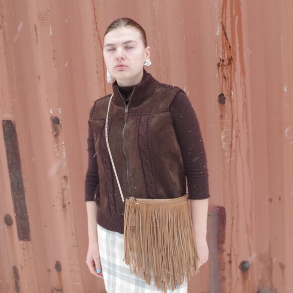 Brown Fringe Vegan Purse By H & M - Picture 5 of 7